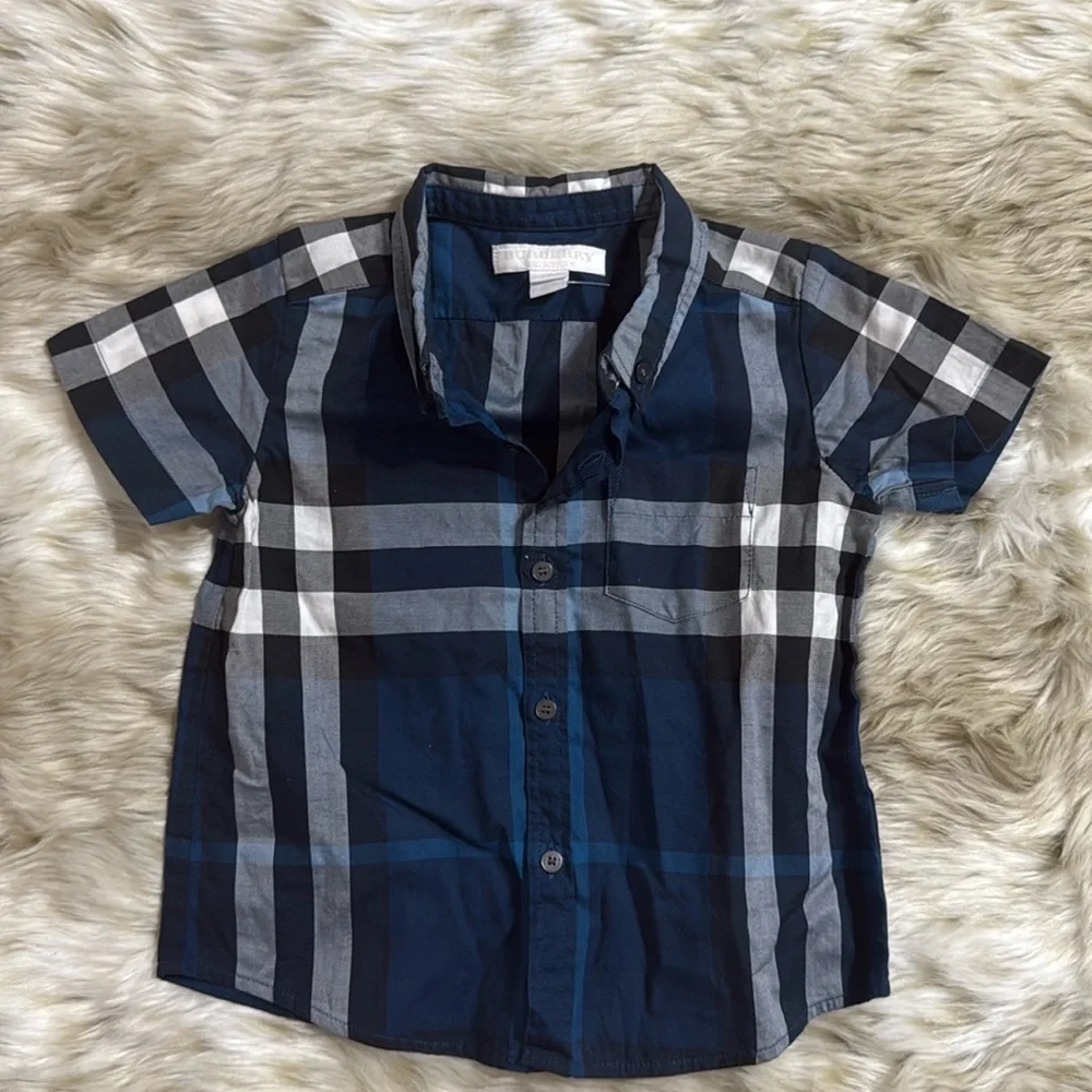 Burberry Baby Boy Navy Blue Checked Shirt 18 Months - Picture 1 of 10